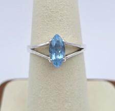 Vintage Sterling Silver Blue Topaz Ring Faceted Marquise Modern Minimalist