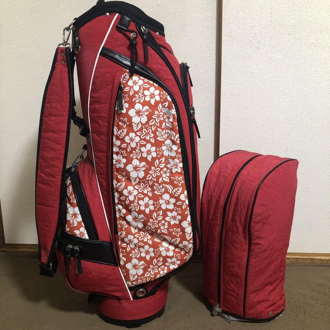Kangol Hibiscus Red Cart Bag Golf Carry Caddy Bag Rare Japan Used