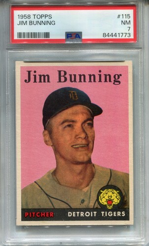 1958 Topps #115 Jim Bunning PSA 7 NM Detroit Tigers