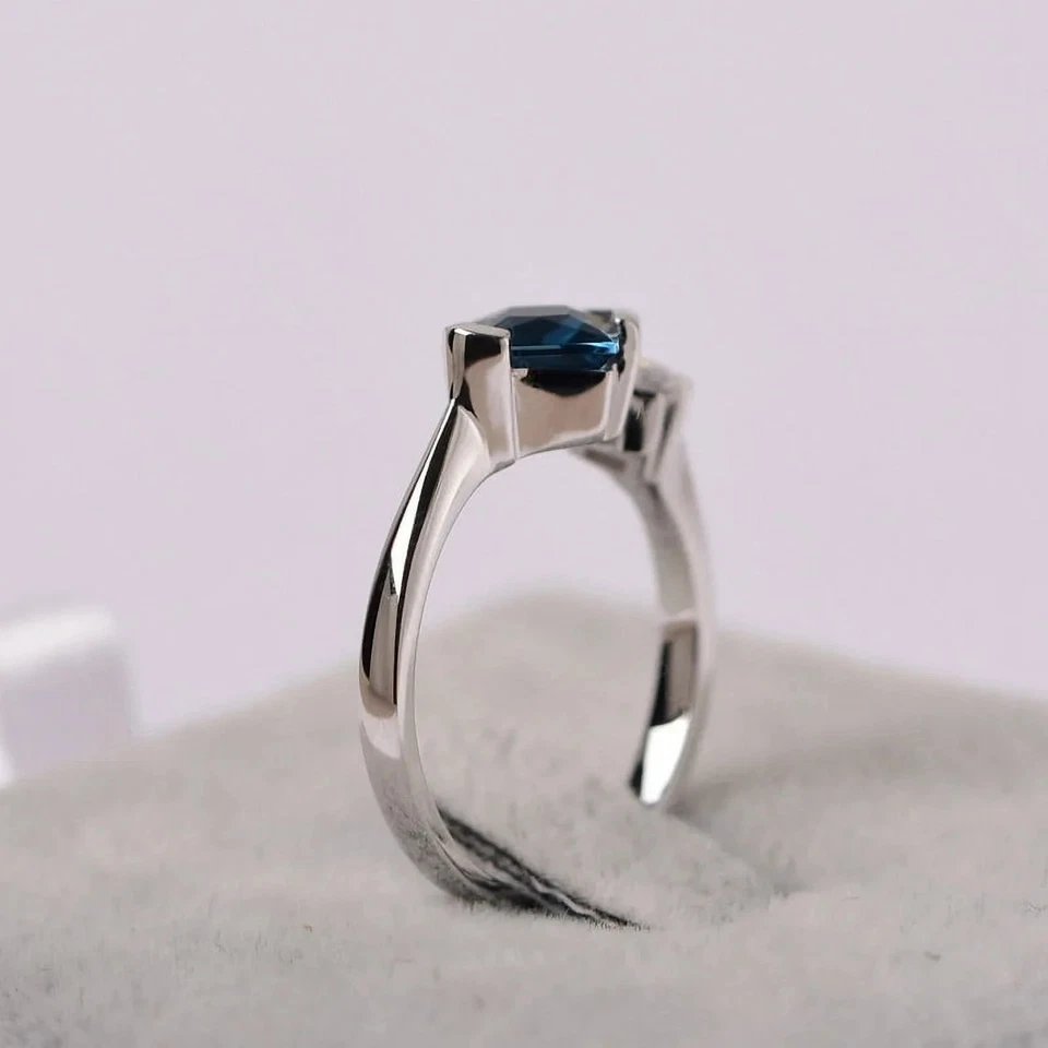 Princess Cut London Blue Topaz Proposal Ring Moissanite 925 Sterling Silver Ring - Image 2 of 4