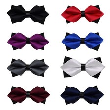 8 PCS Men Solid Diamond Tip Bowtie Wedding Tuxedo Pre-tied Adjustable Bow Ties