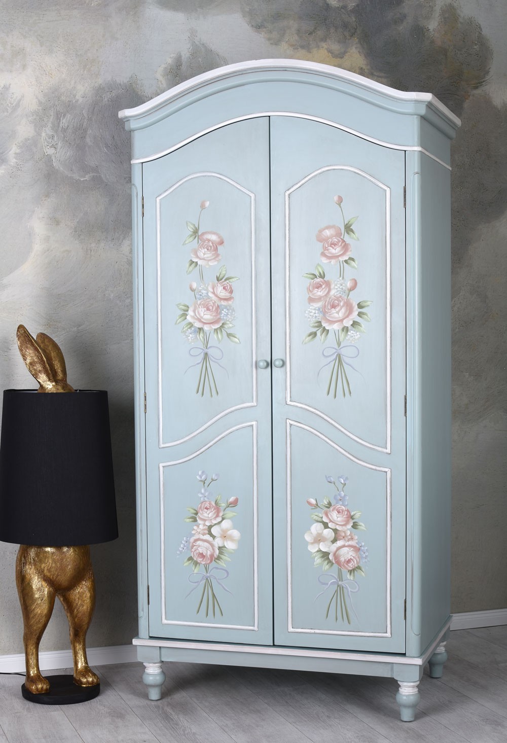 Garderobenschrank Shabby Kleiderschrank Rosen Wäscheschrank Schlafzimmerschrank 