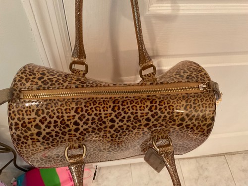 Rare! Stunning FURLA Leopard Glam Gold Glitter Candy Bag Satchel w/Lock & Strap - Picture 6 of 11