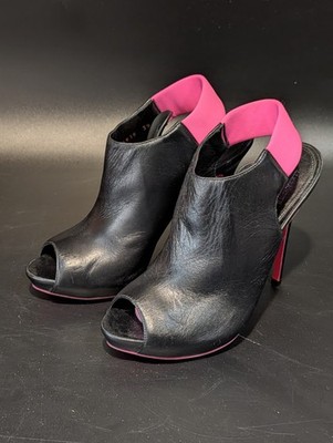 Alexander Mcqueen Neon Flash schwarz und pink offene Zehenpartie/Rücken Leder Schuhe UK 6 