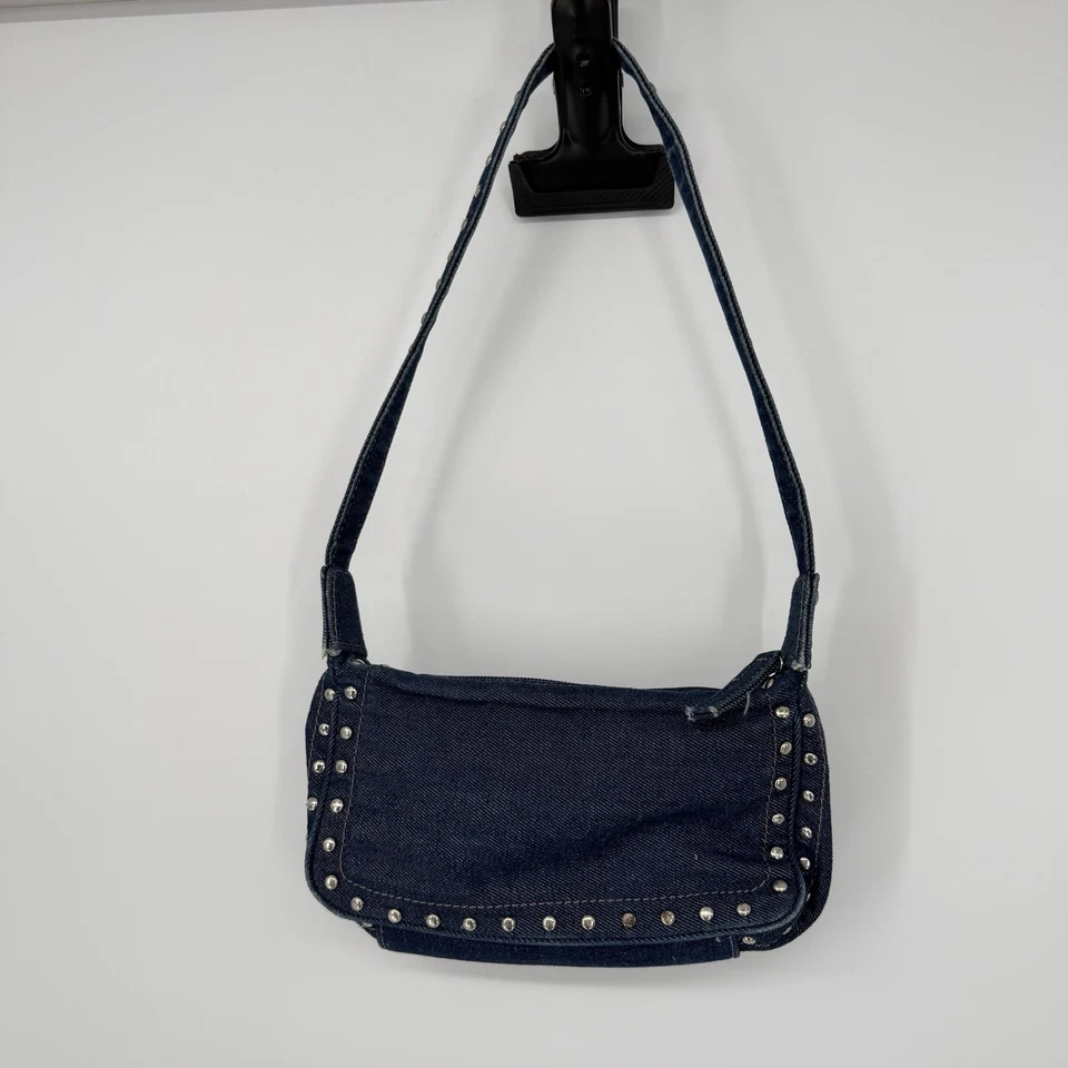 Mini bolsa vintage Y2K Nine West lavagem escura cravejada jeans 100% algodão forrado - Imagem 3 de 4