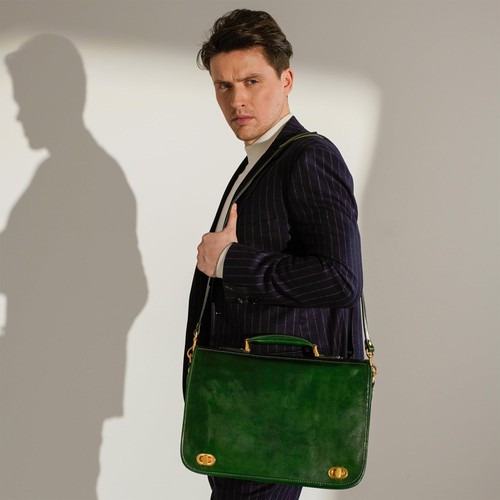 Porte-Documents en Cuir Italien Pleine Fleur pour Hommes Sac à Bandoulière Dé... - Photo 2/7