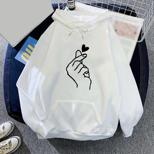 2024 Trendy Kpop Hoodie For Women Printing Heart Finger Women's Hooded Shir // - Picture 14 of 19