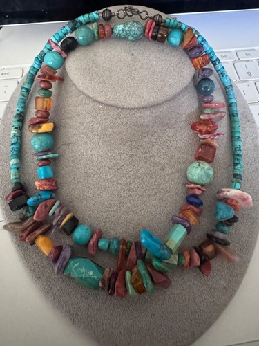 SOUTHWEST ETHNIC NECKLACE with TURQUOISE AMBER Spiney Oyster multi stone