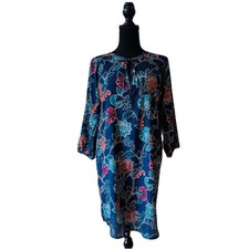 Gap Navy Floral Long Sleeve Keyhole Neck Dress Lightweight Size Small