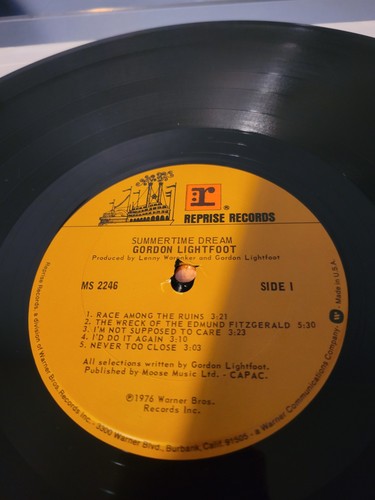 GORDON LIGHTFOOT Summertime Dream VTG 1976 Reprise Record MS 2246 w/ Inlay Folk - Picture 7 of 7