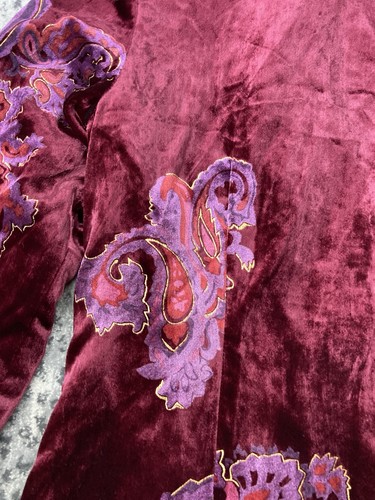Coldwater Creek Paisley Velvet Longline Jacket Red Lined Women's Size 16 - Picture 16 of 19