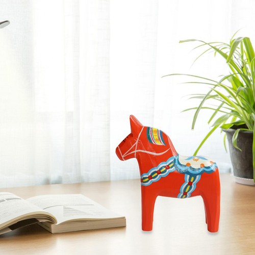 Caballo Dala sueco adorno de escritorio madera pintado a mano nórdico tradicional anima ↑ - Imagen 7 de 10