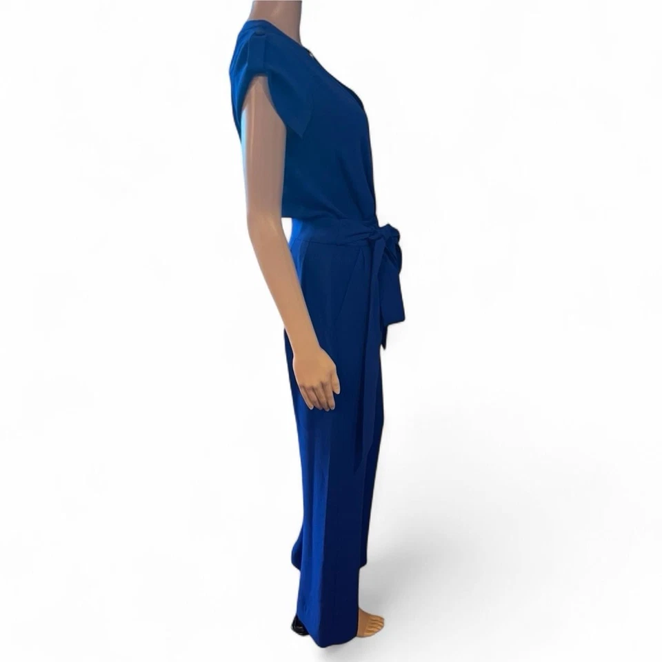 Mono envolvente Diane von Furstenberg talla 0 vibrante azul cobalto pierna ancha con cinturón Foto 3 de 4