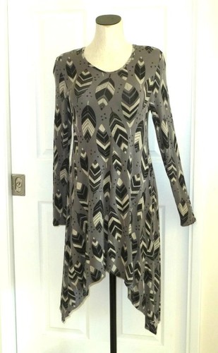 Vestido Gudrun Sjoden Micromodal Jersey Negro Gris Arte Popular Pluma Asym Cuello en V S - Imagen 13 de 13
