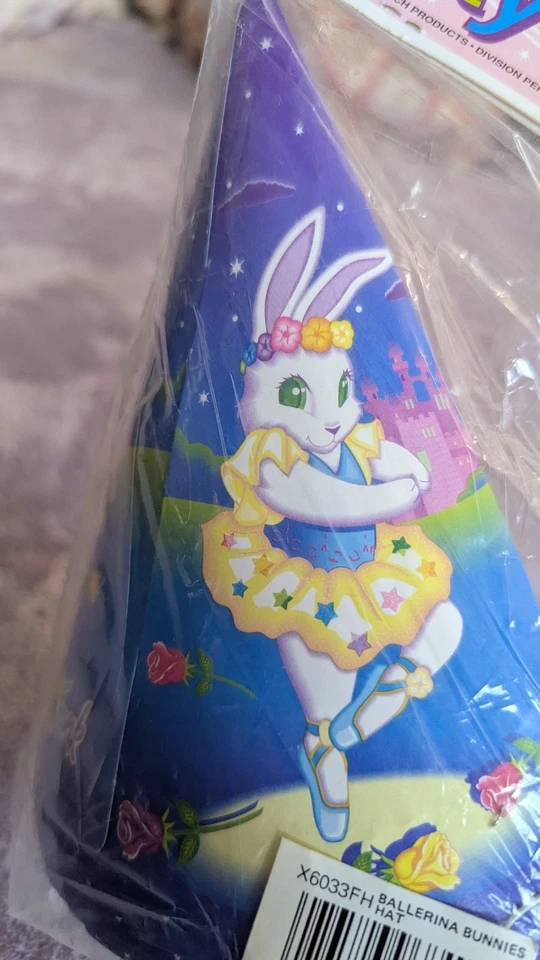Sombreros de fiesta de cumpleaños vintage Lisa Frank RARO bailarina conejito retro años 80 90 animal Foto 4 de 4