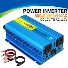 500W 1200W Pure Sine Wave Power Inverter 12V DC to 110V Car Converter 2AC + USB