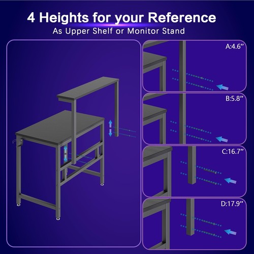 Gaming Desk,80CM Industrial Writing Desk with Height Adjustable Monitor - Picture 5 of 5