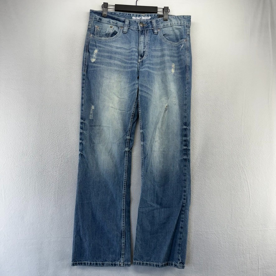 's 34x34 Blue Relaxed Bootcut Faded Whisker Baggy Y2k