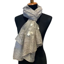 New Neutral Wedding Long Sheer Tan Pearl Floral Lightweight Scarf Sholder Wrap