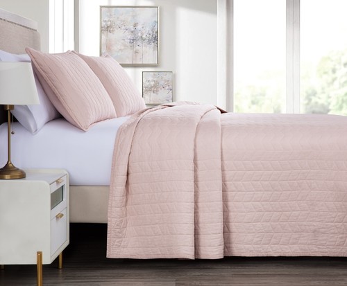 Chezmoi Collection Madrid 3-teiliges Quilt-Set aus vorgewaschener Baumwolle mit Fischgrätmuster - Bild 15 von 20