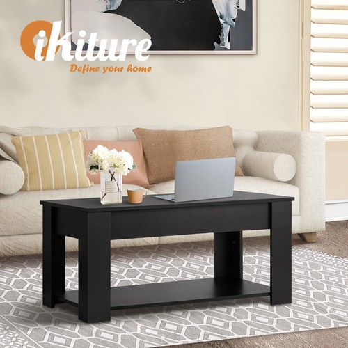 Oikiture Coffee Table Lift Up Top Modern Tables Hidden Book Storage Black - Picture 4 of 10