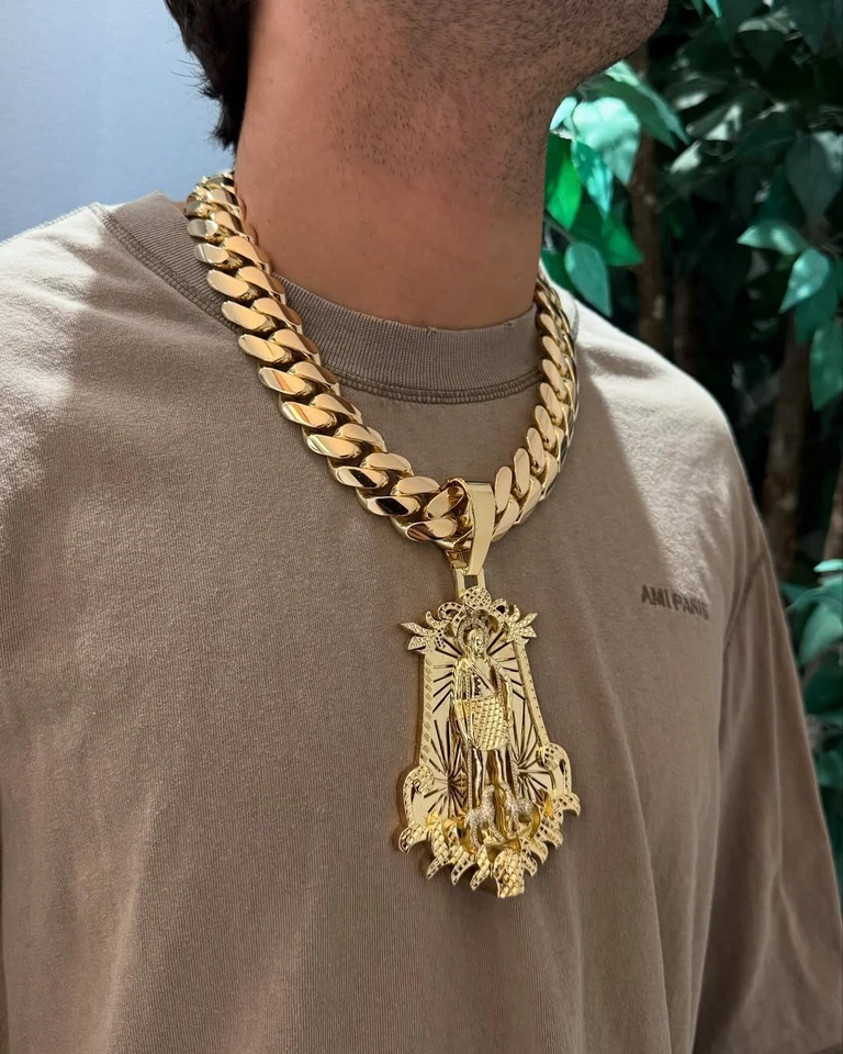 14K Yellow Gold Plated Cuban Chain with Custom Pendant Heavyweight 850g 24MM 22 - Image 2 of 4