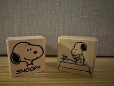 (Set Of 2) Peanuts Snoopy  Wood-Mounted Rubber Stamp