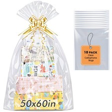 10PCS Extra Large Cellophane Bags 50x60 Inches Clear Cellophane Wrap for Gift...