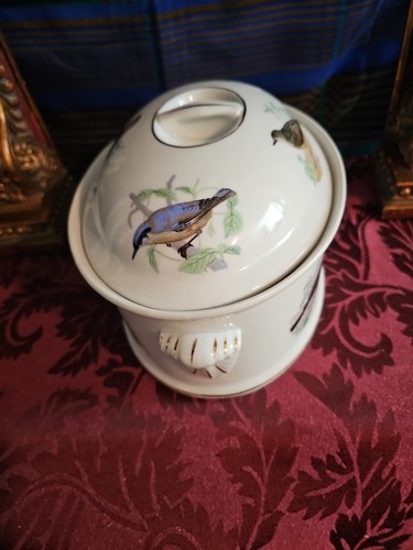Cazuela y tapa de porcelana ignífuga Lourioux Le Faune patio pájaros ovalada talla 5 - Imagen 4 de 10