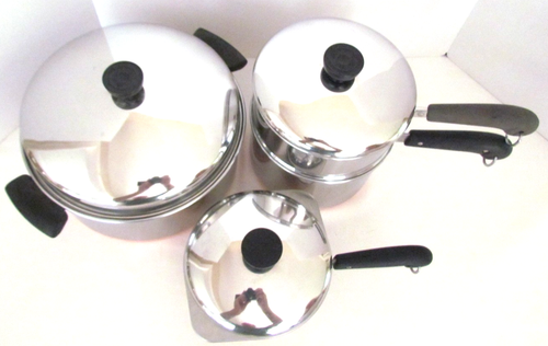 VINTAGE REVERE WARE PRE 68 LOTTO 6 QT FORNO OLANDESE, 3 QT CON VAPORE, 1 1/2 QT CON DB - Foto 8 di 13