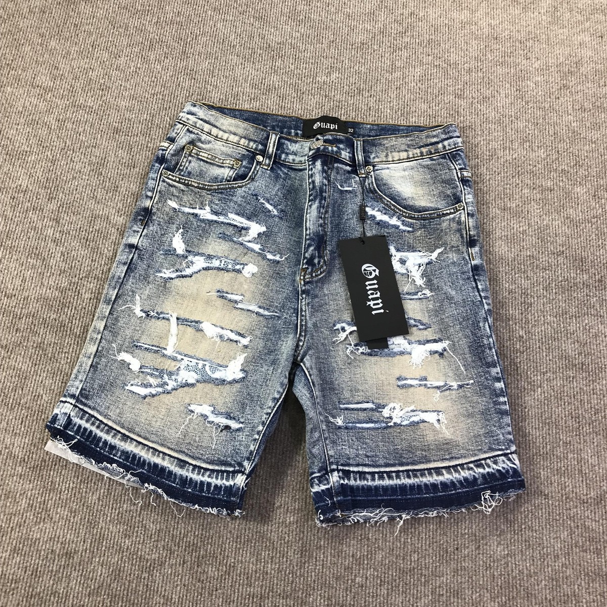 Guapi Shorts Mens 32 Blue Distressed Denim Ripped Frayed Hem