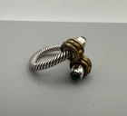 Taxco Sterling Silver Ring 925 VTG Mexico Twisted w/ Malachite & Brass Sz 8.5
