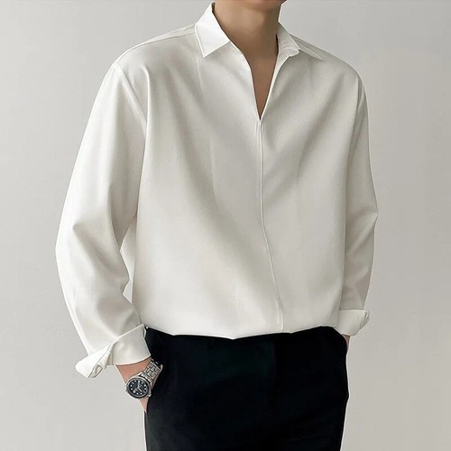 Men's Luxury V Neck Pullover Shirts Casual Solid Color Clothes Long Sleeve Tops