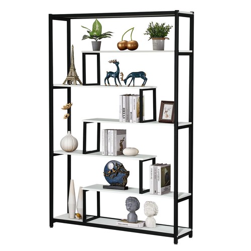 Metal Multi-Level Display Shelf Bookshelf Side Table Cabinet Storage Black White - Picture 9 of 11