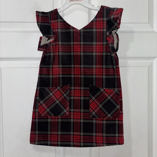 NWT Copper Key Tartan Plaid Jumper Dress Girls 4 Red Black Pockets Stretch