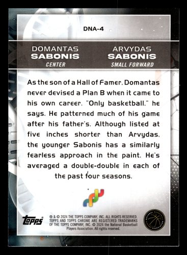 Domantas & Arvydas Sabonis #DNA-4 Green 2023-24 Topps Chrome Basketball (A79) - Picture 2 of 2