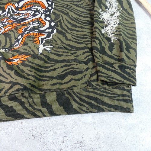 Ed Hardy Sweater Mens Large Green Tiger Print Dragon Flames Pullover Sweatshirt - Picture 3 of 13
