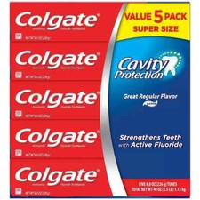 Colgate Cavity Protection Toothpaste 8 oz 5 Pack Fluoride Regular Flavor 0.37 per gallon