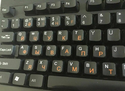 Russian Standard Keyboard Layout Sticker Orange Letters on Black Replacement G - Picture 7 of 9