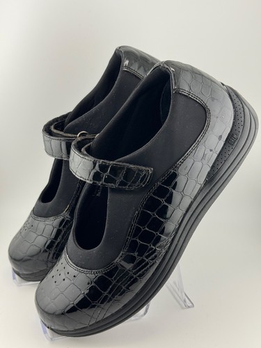 Drew Women's Black Leather Rose Mary Jane Shoes Size 8 Wide - Foto 2 di 16