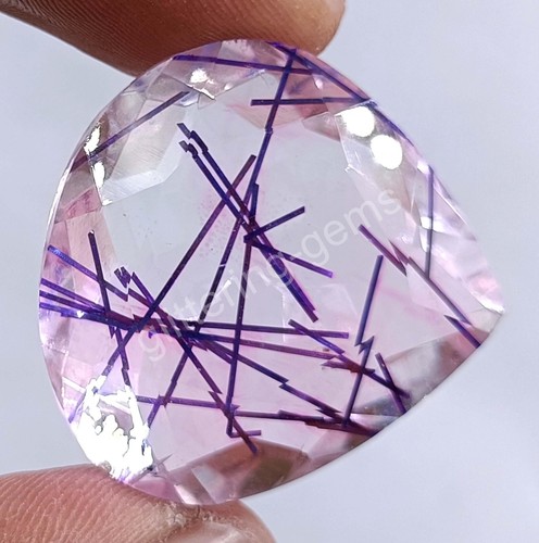72.70 Ct Pear Purple Rutilated Quartz Certified Transparent Loose Gems 5ARK - Picture 4 of 8