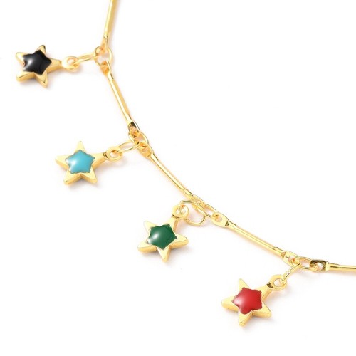 Enamel Star Charm Anklet Bracele Chain Stainless Steel Lobster Gold 9.6" Z14 - Picture 3 of 5