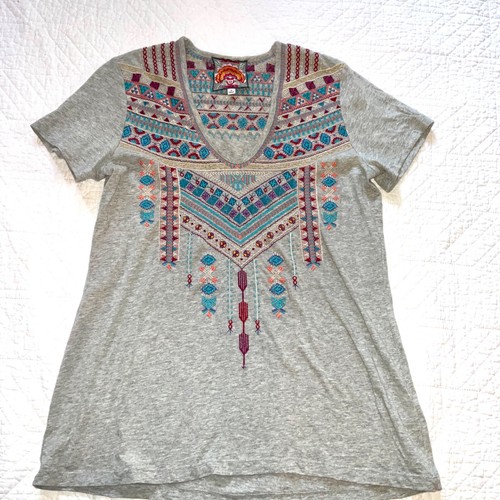 JOHNNY WAS top t-shirt embroidery women’s size M gray - Picture 12 of 12