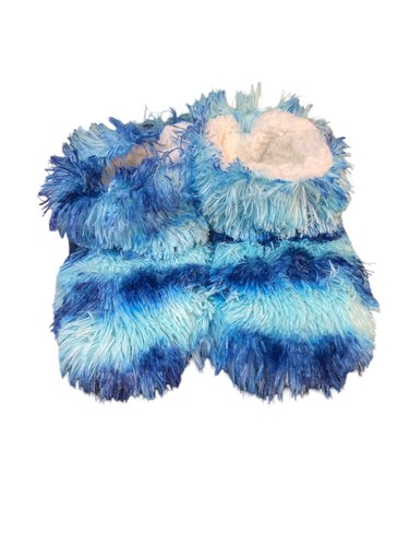 Justice Slippers Shaggy Bootie Girls M 5.5-7.5 Faux Fur Pink or Blue Grip Sole - Picture 3 of 13