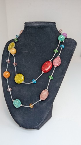 Collar de cuentas de vidrio extra largo multicolor brillante colorido 36" se puede duplicar - Imagen 7 de 19