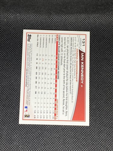 Carta verde Ian Kennedy Arizona Diamondbacks firmata auto 2013 Topps #131 ~ COA - Foto 2 di 3