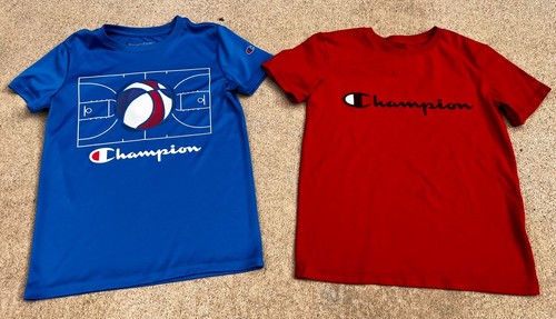 Champion Boys T-shirt Graphic Tee Shirt S 7/8 Cotton Dri-fit Lot Of 2 Red Stain