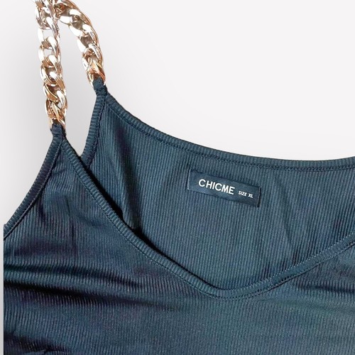 size XL chicme black sleeveless asymmetrical ruched sleeveless chain midi dress - Picture 5 of 8