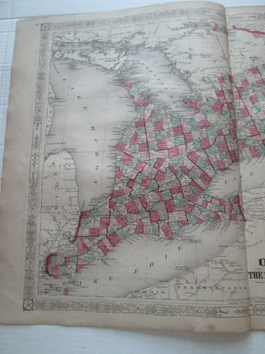 1867 ANTIQUE MAP, 1868 A.J. JOHNSON ATLAS, "ONTARIO of DOMINION OF CANADA" - Picture 3 of 8