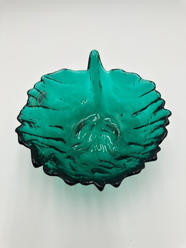 Cuenco pequeño hoja de repollo Blenko Glass 838s verde esmeralda con etiqueta y firma - Imagen 3 de 10